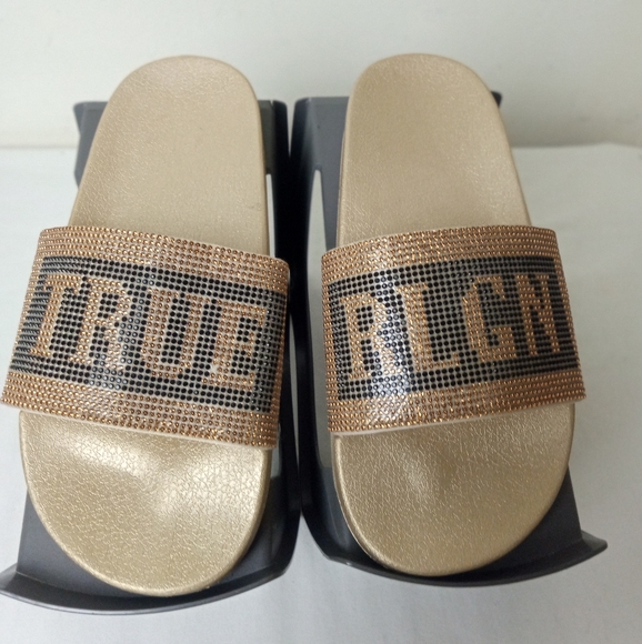 True Religion Gold And Black Blinging Jasmin Slides US 9 - Picture 15 of 16